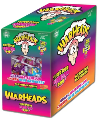 Warheads Super Sour Bubblegum Pops (100 st)